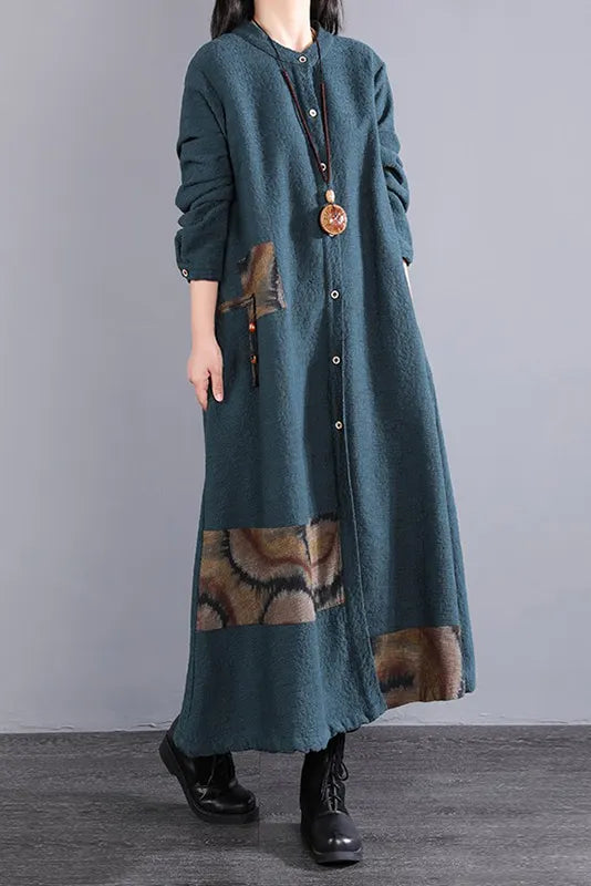 Fluffy Print Dress Winter Cotton Dress