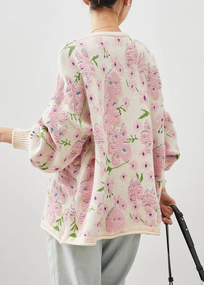 Light Pink Oversized Jacquard Knit Cardigans Winter