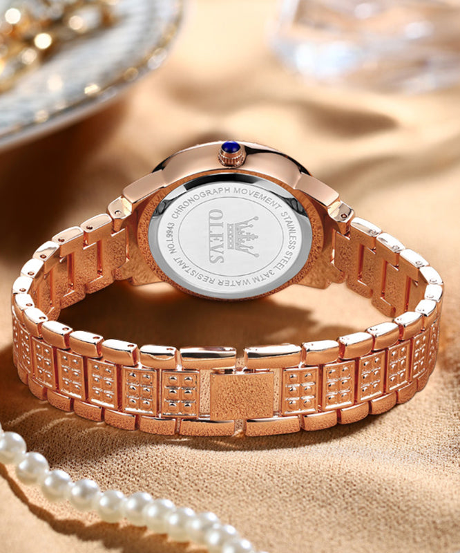 Rose Gold Zircon Stainless Steel Zircon Quartz Movement Watches