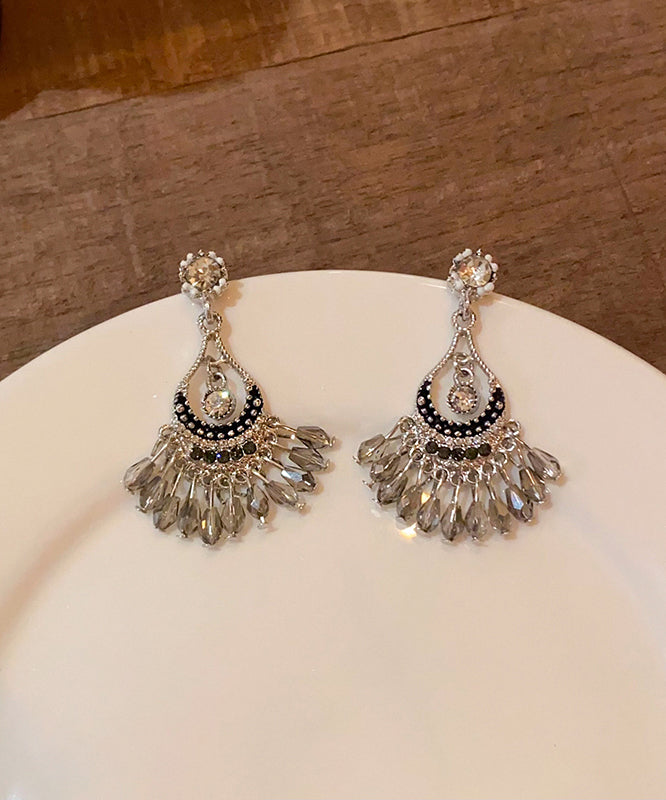 Silk Alloy Crystal Zircon Wind Chime Tassel Drop Earrings