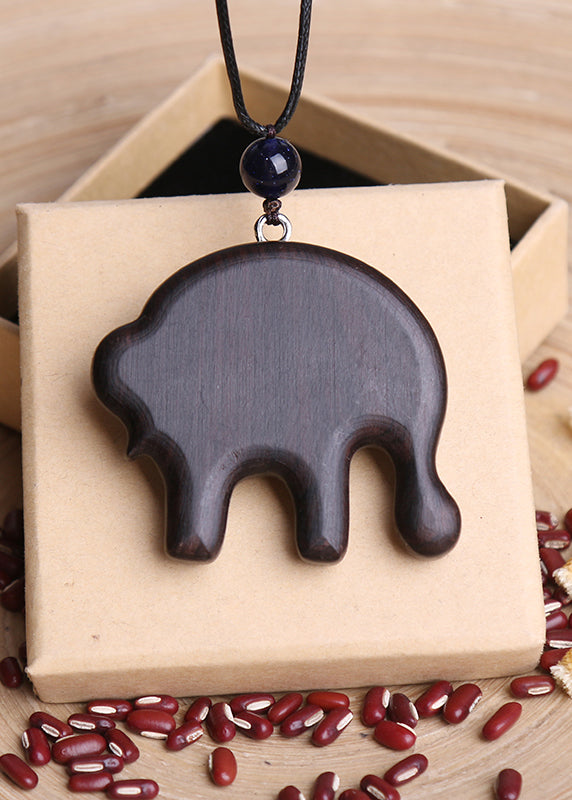 Retro Black Hand Knitting Alloy Elphant Pendant Necklace