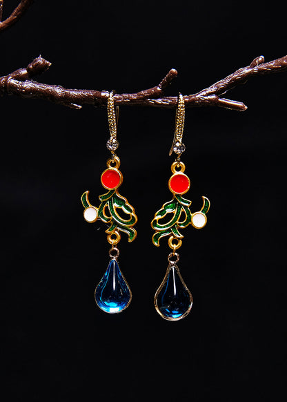 Stylish Peacock Blue Gem Stone Droplet Shape Drop Earrings
