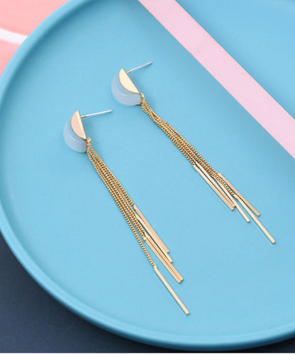 Skinny Gold Sterling Silver Alloy Cymophane Tassel Drop Earrings