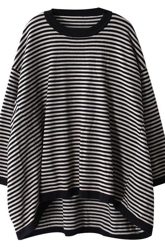 Lotstrends Ultra-loose Classic Striped Round Neck Sweater