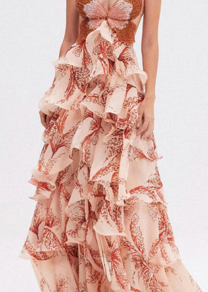 Italian Ruffled Backless Chiffon Spaghetti Strap Dresses Summer