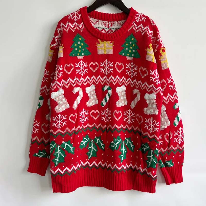 Christmas Knit Sweater with Snowflake Motif