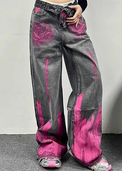Grey Tie Dye Original Design Denim Pants Fall