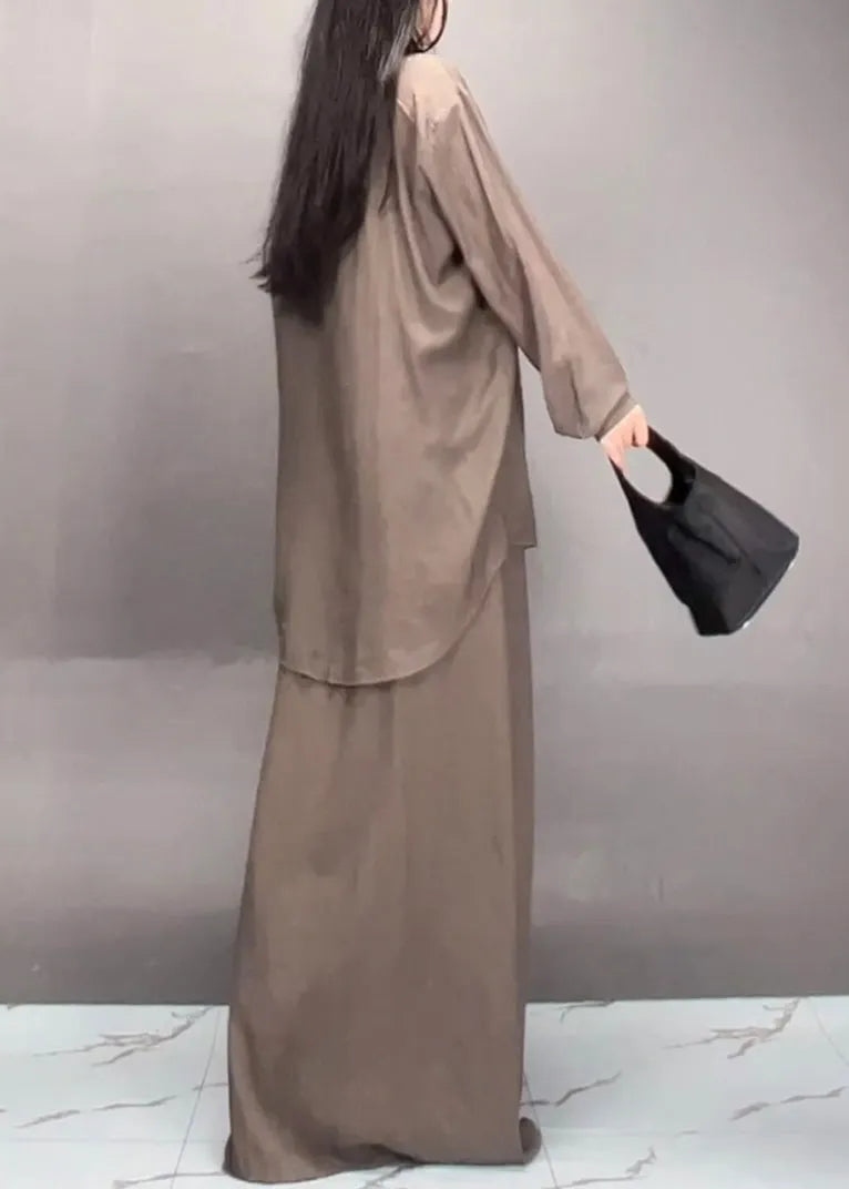 Black Peter Pan Collar Shirts and Maxi Skirts Two Piece Set Fall