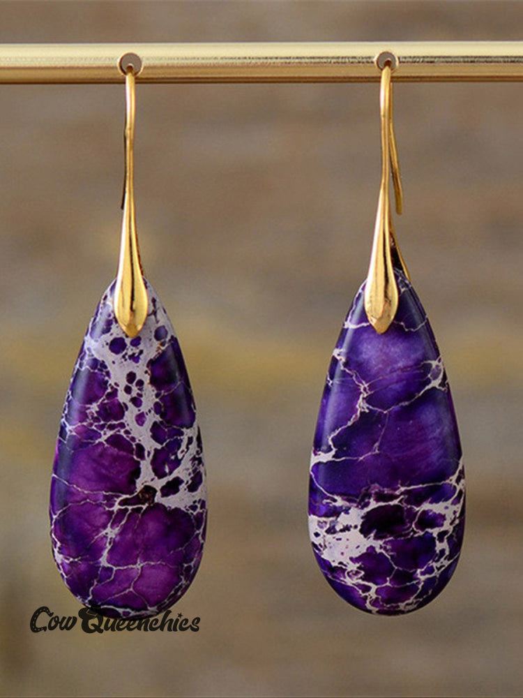 Natural Teardrop Shape Emperor Stone Earrings