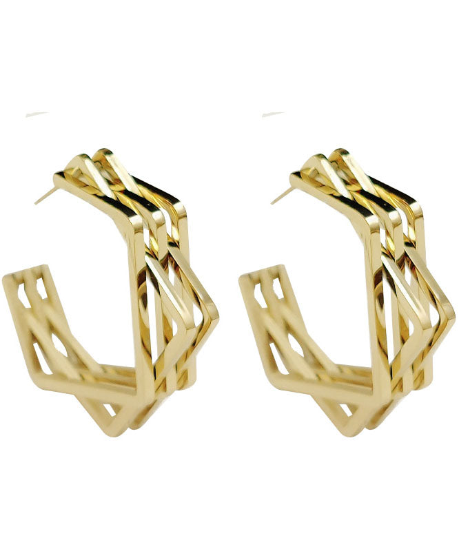 Gold Sterling Silver Alloy Square Hoop Earrings