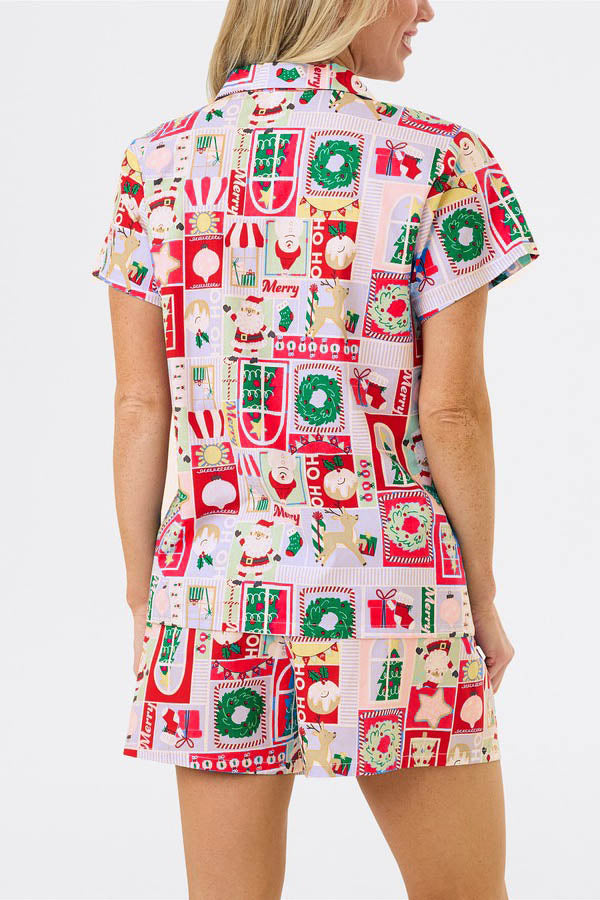 Christmas Print Short-Sleeve Cute Cartoon Print Set