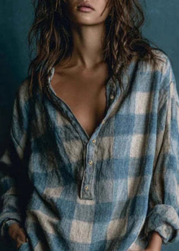 Blue Peter Pan Collar Plaid Cotton Shirts Dress Fall