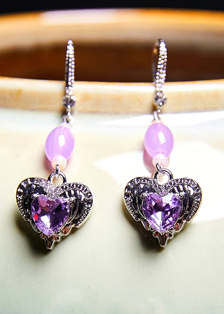 Light Purple Heart-shaped Gem Stone Drop Earrings
