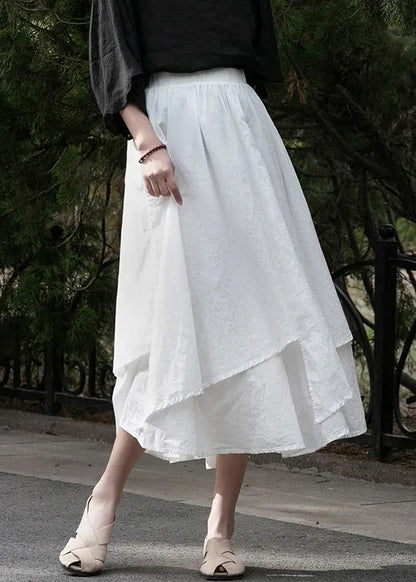 New White Elastic Waist Cotton Skirts Summer