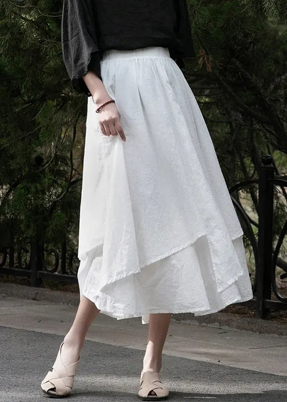 New White Elastic Waist Cotton Skirts Summer