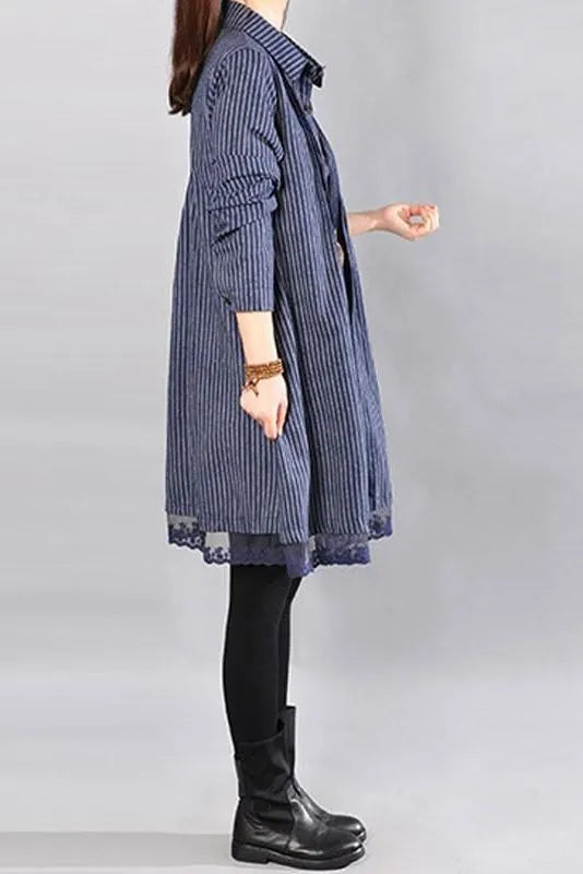 Limited Stock- Loose Cotton Linen Printing Lace Hem Dress