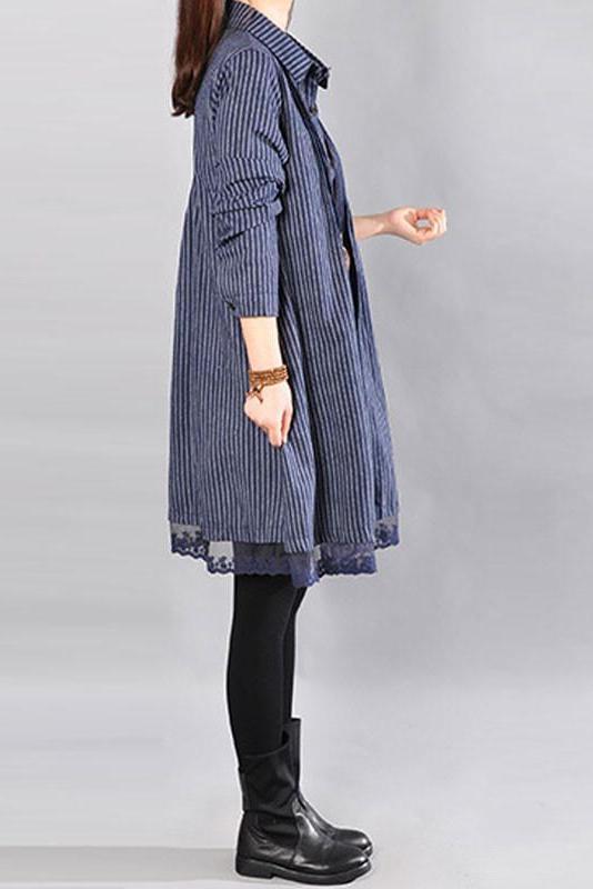 Limited Stock- Loose Cotton Linen Printing Lace Hem Dress