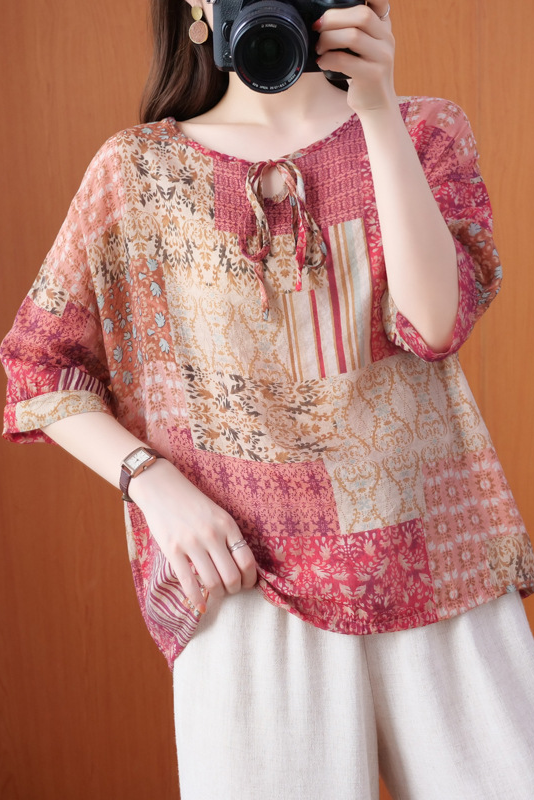 Summer Tencel Shirt Loose Thin Short Sleeve T-shirt Tops