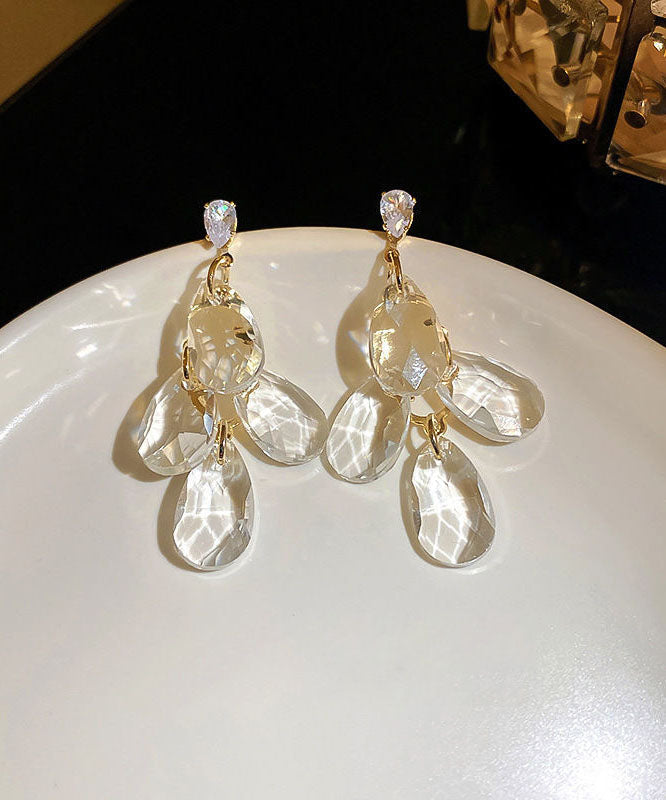 Nude Sterling Silver Alloy Crystal Zircon Tassel Drop Earrings