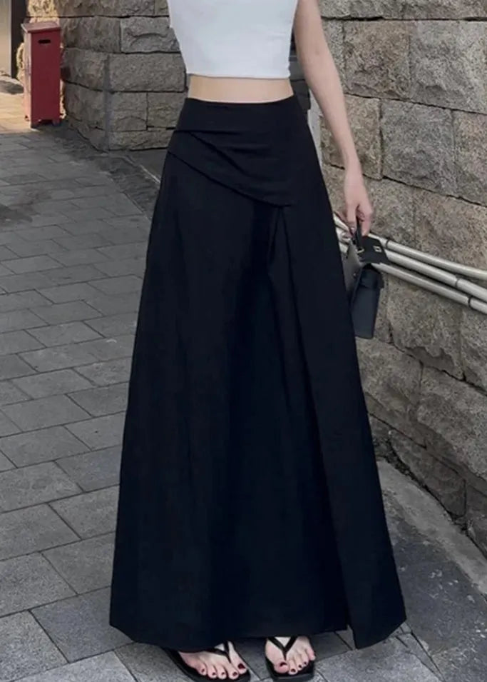 Slim Fit Black Side Open High Waist Cotton Skirts Summer