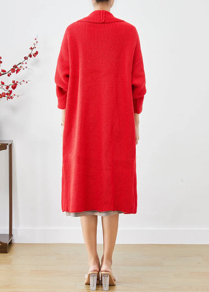 Red Oversized Thick Knit Cardigans Winter
