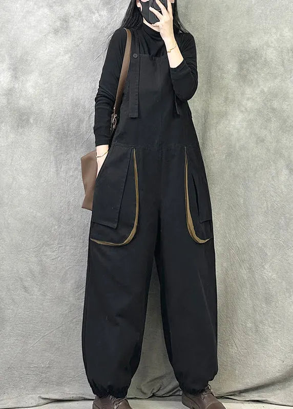 Leisure Khaki Pockets Patchwork Shoulder Straps Pants for Spring