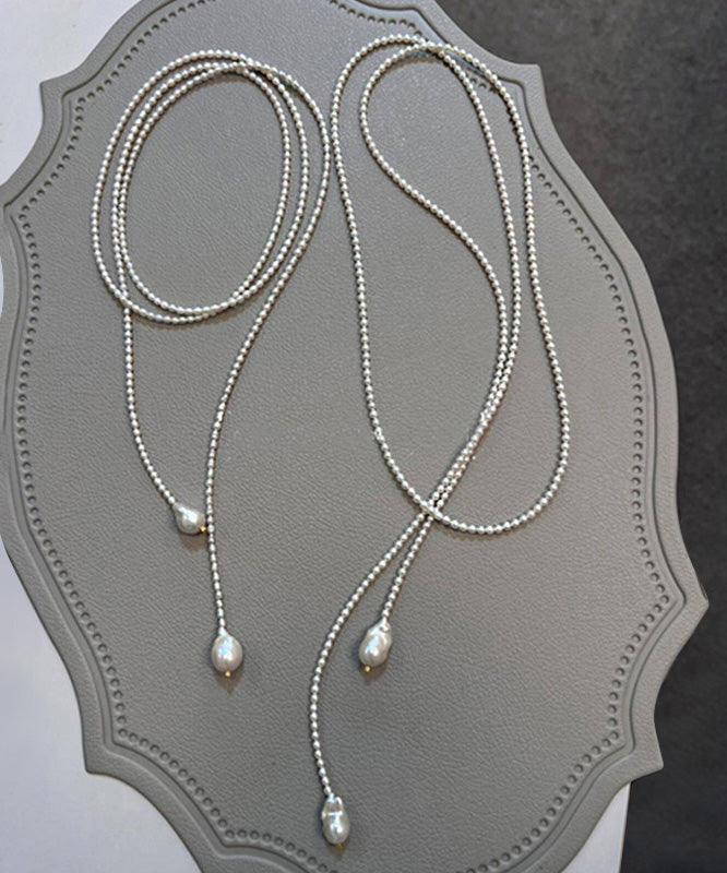 White Baroque Pearl Long Pendant Necklace