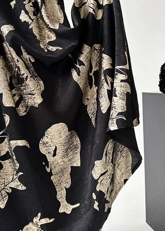 Chinese Style Black Print Elastic Waist a Line Skirts