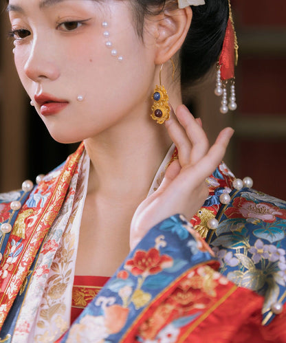 Classy Yellow Inlaid Gem Stone Drop Earrings