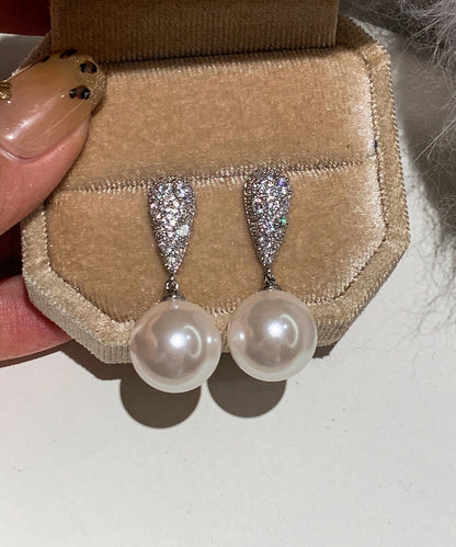 White Pearl Fine Zircon Drop Earrings