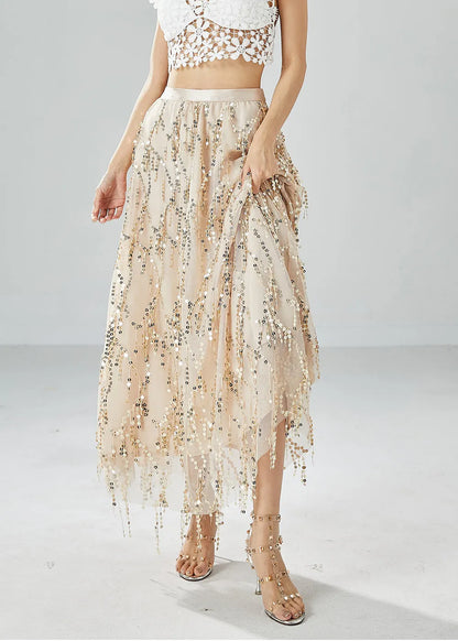 Modern Apricot Sequins Tassel Tulle Skirt Summer