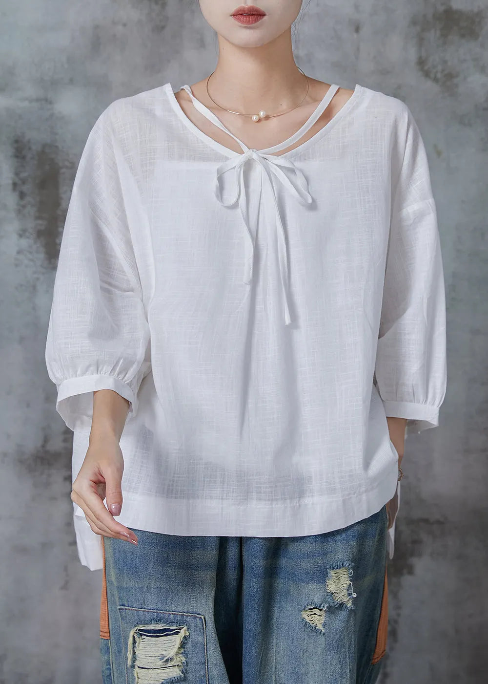 White Oversized Cotton Shirt Tops Bracelet Sleeve