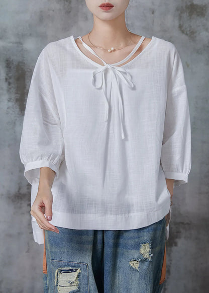 White Oversized Cotton Shirt Tops Bracelet Sleeve