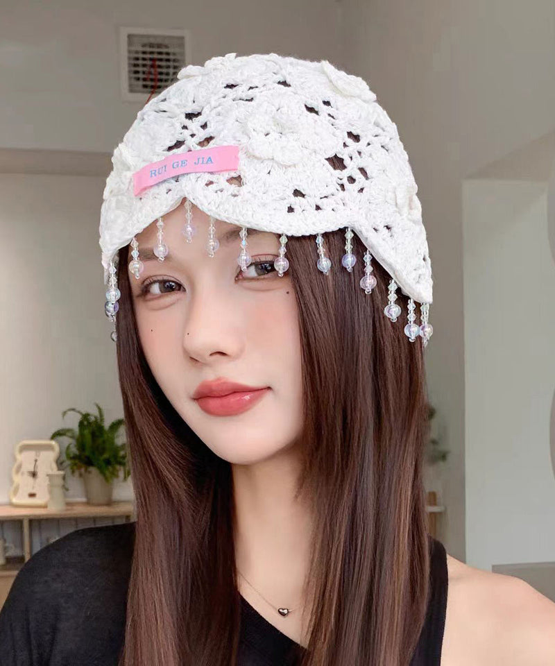 Blue Tassel Hollow Out Knit Boonie Hat