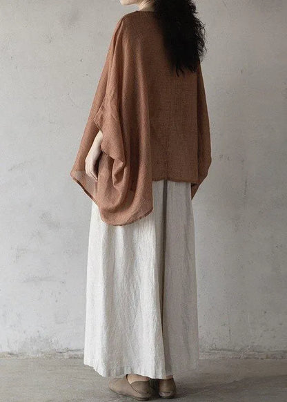 Stylish Orange Red Asymmetrical Cotton Shirt Tops Bat Wing Sleeve
