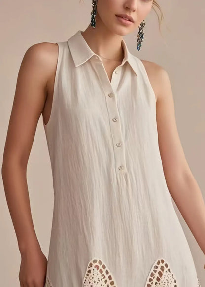 Beige Cold Shoulder Patchwork Lace Day Dress Sleeveless