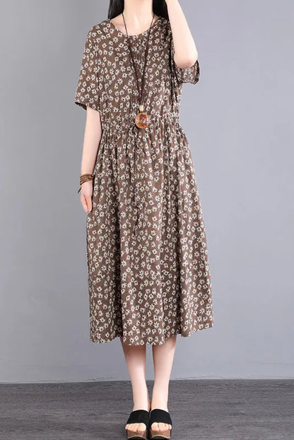 Summer New Printed Dress Short Sleeve Long Dress