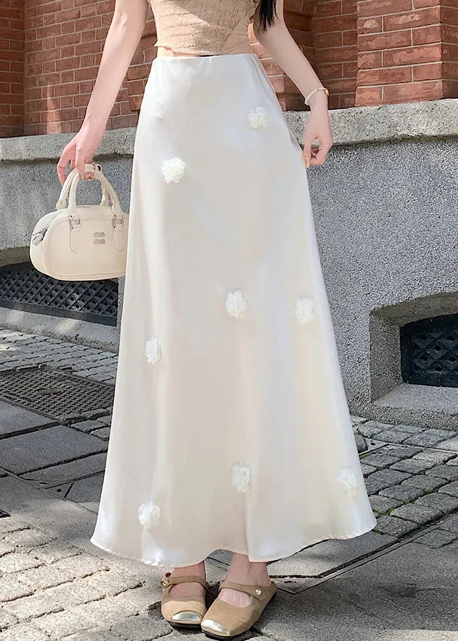 Beige Original Design Silk Summer Skirts High Waist
