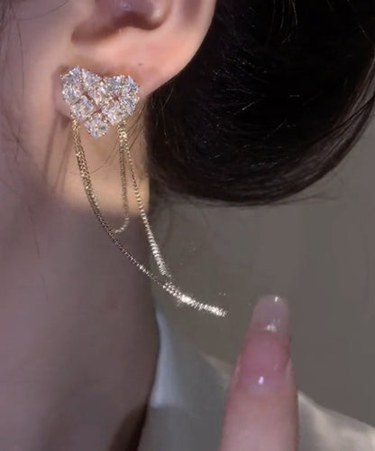 Copper Overgild Zircon Love Tassel Drop Earrings