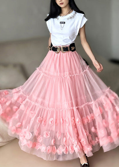 Pink Ruffled Tulle Skirts Spring