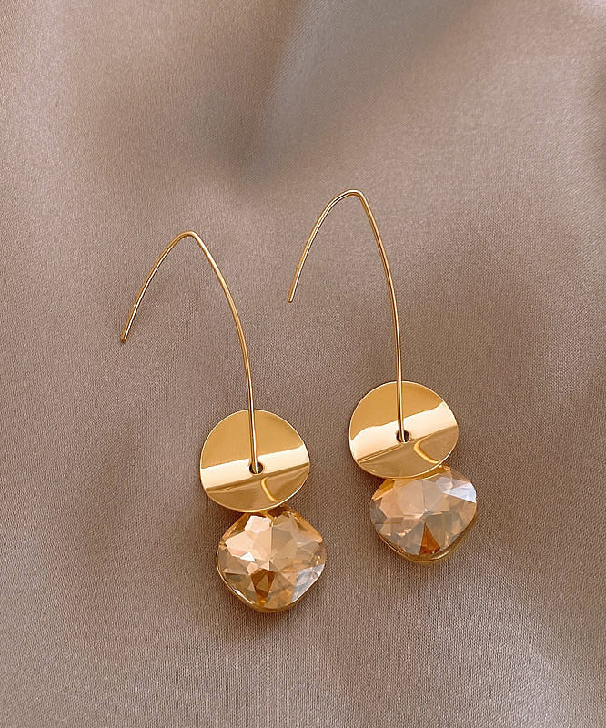 Gold Copper Alloy Zircon Sequins Drop Earrings