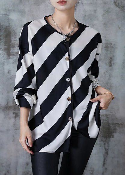Black White Striped Oversized Chiffon Shirts Spring