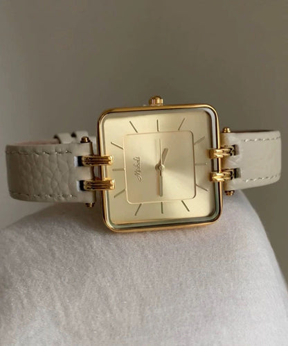 Handmade Beige Leather Square Mechanical Watches