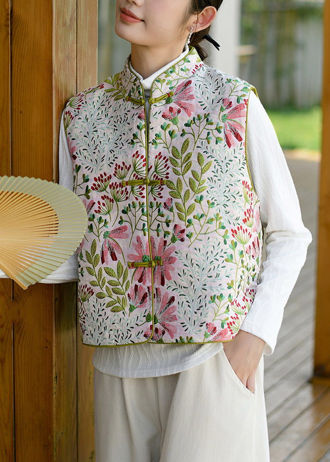 Chinese Style Jacquard Oriental Button Fine Cotton Filled Vest Sleeveless