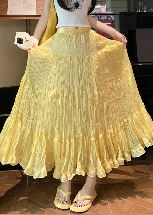 New Yellow Wrinkled Tulle Skirts Summer