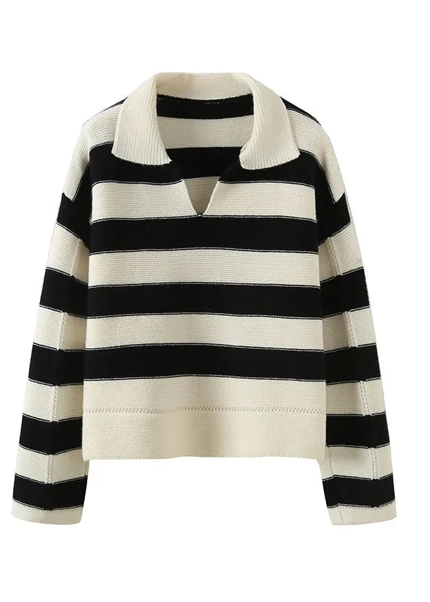 Stylish Striped Peter Pan Collar Hollow Out Knit Sweaters Fall