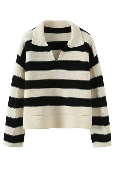 Stylish Striped Peter Pan Collar Hollow Out Knit Sweaters Fall