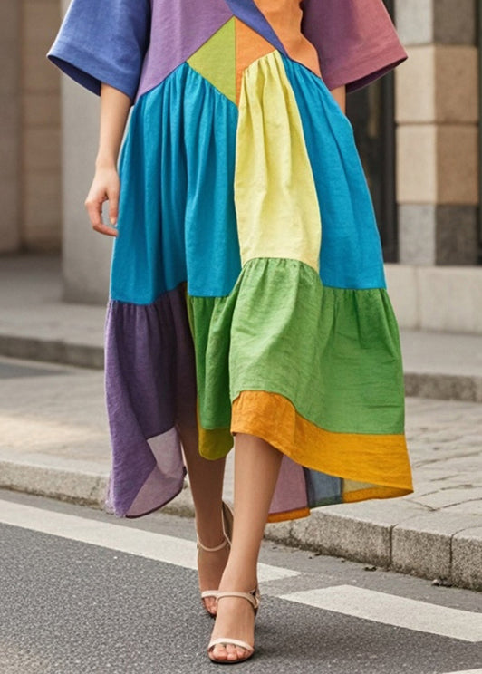 Multicolor Oversized Patchwork Cotton Holiday Dress Summer