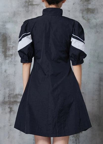 Black Zip Up Patchwork Spandex Sweatshirt Dresses Summer