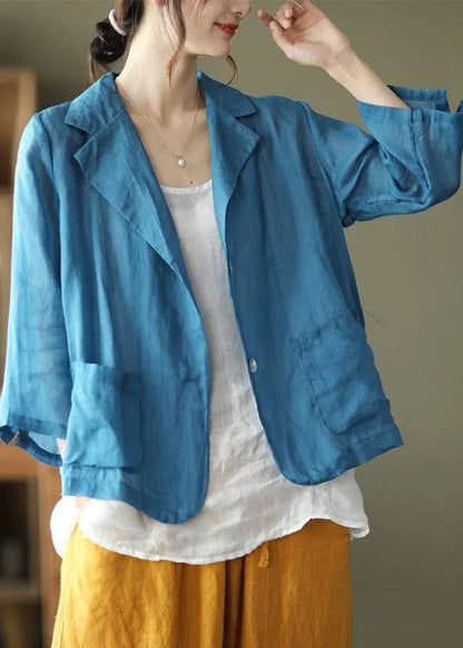 Blue Pockets Patchwork Coats Long Sleeve